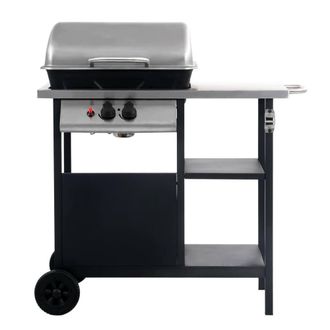 Berkfield Home Gas BBQ Grill with 3-layer Side Table Black & Silver