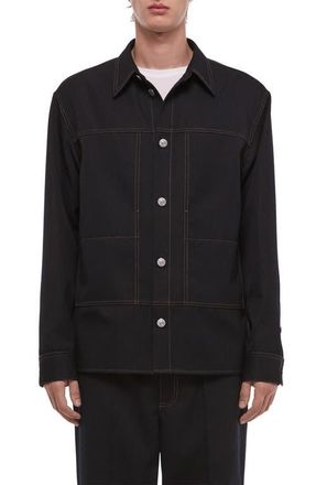 Helmut Lang Wool Gabardine Trucker Shirt Jacket in Navy Melange at Nordstrom, Size Xx-Large