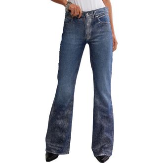 Free People West Coast Metallic High Waist Flare Jeans in Country Blue at Nordstrom Rack, Size 26