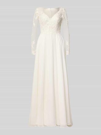 Luxuar Fashion Brautkleid mit Stitchings und V-Ausschnitt in Offwhite, Gr&ouml;&szlig;e 34