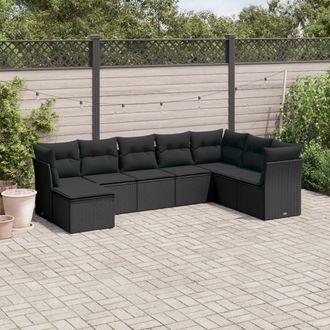 vidaXL Set De Sof&aacute;s De Jard&iacute;n 8 Piezas Y Cojines Rat&aacute;n Sint&eacute;tico Negro Vidaxl
