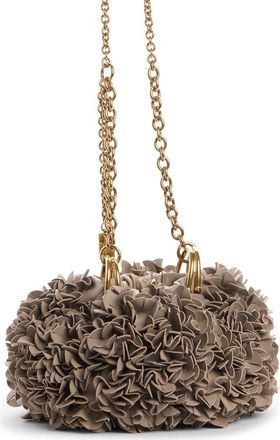Chlo&eacute; Pleated Flower Leather Crossbody Bag in Woodsmoke at Nordstrom