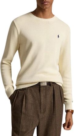 Ralph Lauren Geborduurd Logo Gebreide Trui - Heren - Ronde hals truien - Beige - M - Katoen - Truien & Vesten
