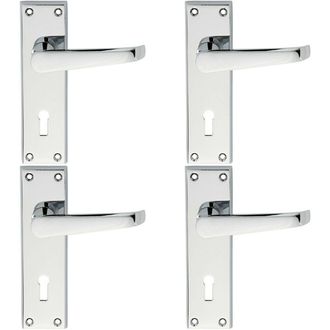 Loops 4x PAIR Straight Victorian Handle on Lock Backplate 150 x 43mm Polished Chrome