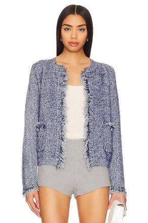 Line & Dot Fringe Trim Cardigan In Denim