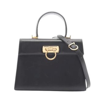 Ferragamo Pre-owned Gancini Leder 2way Handtas - Dames - Pre-owned - Zwart - Maat: ONE Size Leer