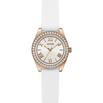 Guess Mini Luna Silicone Strap Watch, 30mm in White at Nordstrom