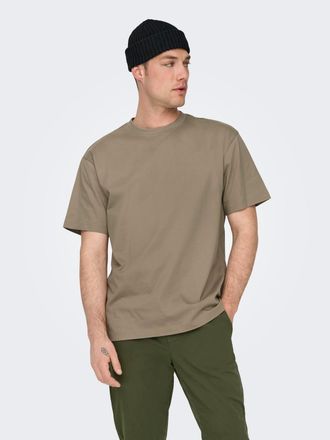 Only & Sons Rundhalsshirt ONLY & SONS ONSFRED RLX SS TEE, Herren, Gr. XL, grau (desert taupe), Single Jersey, Obermaterial: 100% Baumwolle, unifarben, relaxed fit