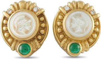 Judith Ripka Pre-Owned Judith Ripka 18K Yellow Gold Diamond, Emerald, and Mother of Pearl Clip On Earrings JR11 060526