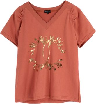 Chanel Burnt Orange V-Neck Short Sleeve Sweatshirt Size XL