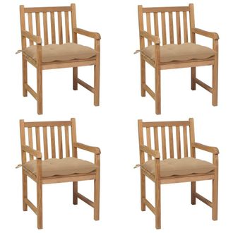 vidaXL Sillas De Jard&iacute;n 4 Uds Madera Maciza De Teca Con Cojines Beige Vidaxl