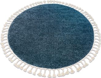 RugsX Rugsx - Alfombra Berber 9000 Circulo Azul Franjas Bereber Marroqu&iacute; Shaggy Blue Circulo 160 Cm