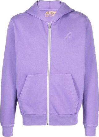 Autry Geborduurd Sweatshirt met Rits van Katoen - Heren - Vesten met rits - Paars - M - Katoen - Hoodies & sweatvesten