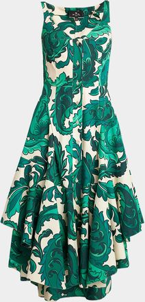 Etro Paisley Print Asymmetric Midi Dress
