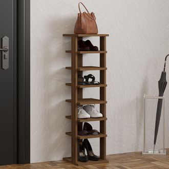 Dmora Zapatero Soddi, Mueble Para 8 Pares, 8 Estantes, 7 Compartimentos, 30x30x110h Cm Nogal Marr&oacute;n