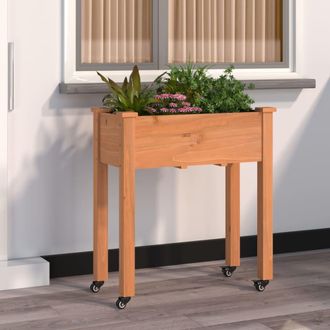 vidaXL Vidaxl - Jardinera Con Forro Y Ruedas Madera De Abeto Marr&oacute;n 71x37x80 Cm