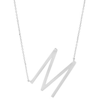 MAX + STONE 10k Solid White Gold Large Sideways Block Letter Initial with Extendable Cable Chain, 16 to 18 inches