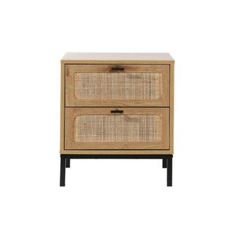 Calicosy Mesita de noche con 2 cajones con rejilla de rat&aacute;n marr&oacute;n A51cm