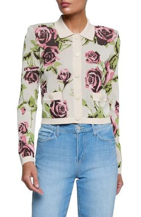 L'agence Osiris Jacquard Knit Jacket in Ecru/Romantic Rose at Nordstrom, Size Xx-Large