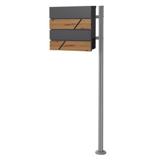 ML Design Ecd Germany Buz&oacute;n De Pie Con Compartimento Para Peri&oacute;dicos Con Soporte Plateado 120 Cm, Moderno, Antracita Dise&ntilde;o De Madera, Acero Inoxidable Recubier