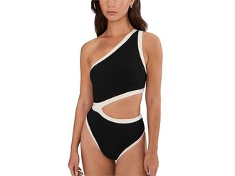 L*Space Loren One-Piece Bitsy Womens Swimsuits One Piece Black/Cream : SM, Nylon/Spandex