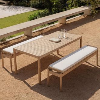 Sklum Set De Mesa Rectangular 180x90 Cm Y 2 Bancos De Jard&iacute;n En Madera De Acacia Y Cuerda Trenzada Karvia Sklum