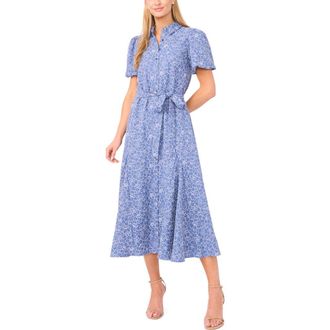 CeCe by Cynthia Steffe Embroidered Floral Chambray Midi Shirtdress in Classic Navy at Nordstrom, Size Xx-Small