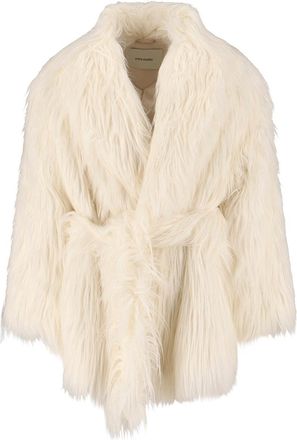 Entire studios Faux Fur Cream Coat with Adjustable Belt