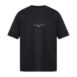 Emporio Armani T-shirt met logo in reli&euml;f - Heren - T-shirts - Blauw - 2XL - Katoen - Tops