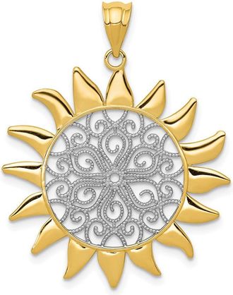 Diamond2Deal 14k Yellow Gold Rhodium Sun Filigree Pendant