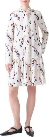 Akris Boho Dropping Dots Long Sleeve Satin Shirtdress in Cream-Multicolor at Nordstrom, Size 10