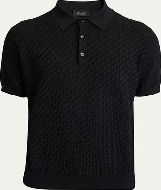 Brioni Mens Basketweave Stitch Polo Sweater