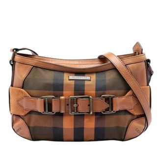 Burberry Pre-owned Shoulder Bags, female, Brown, Size: ONE SIZE Pre-owned Mega Check Canvas Crossbody Bag