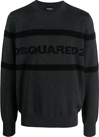 Dsquared2 Rondgebreide trui - Heren - Ronde hals truien - Grijs - L - Truien & Vesten