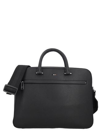 BOSS Textured Black Document Bag with Dual Handles and Shoulder Strap
