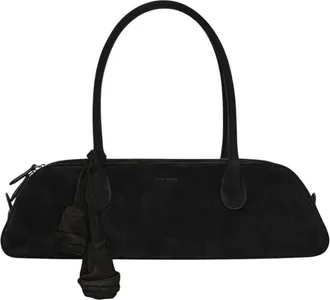 Magda Butrym Borsa Magda Butrym Brigitte Trapeze In Pelle Scamosciata Nera Con Charm Fiore