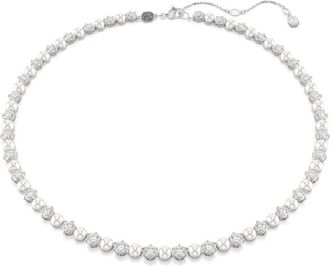 Swarovski Matrix Crystal & Faux Pearl Tennis Necklace in Silver at Nordstrom