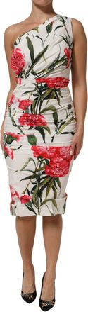 Dolce & Gabbana White Floral One Shoulder Sheath Womens Dress