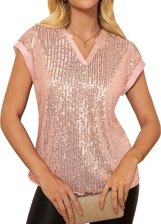Grace Karin Sequined Tops for Women Fall Winter Tunic Glitter Sparkly Party Cocktail Shirts XXL Pink