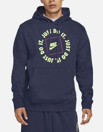 Nike Mens NIKE Mens Fleece Hoodie JDI Pullover Long Sleeve Winter Hooded Sweatshirts Navy - Size: 40