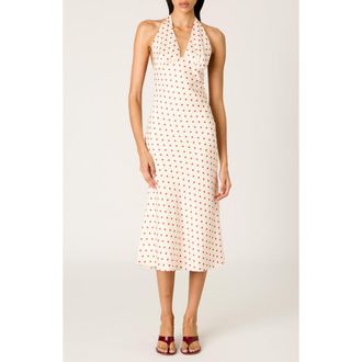 Nia La Brea Polka Dot Halter Neck Slipdress in Ivory/Cherry at Nordstrom, Size X-Small
