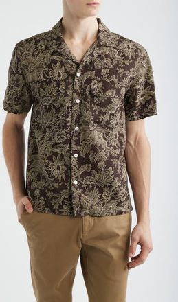 Madewell Short Sleeve Lyocell & Linen Button-Up Shirt in Chocolate Floral at Nordstrom, Size Xx-Large