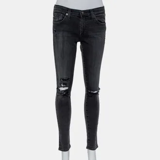 AG - Adriano Goldschmied Dark Grey Denim Distressed Skinny Ankle Length Jeans M