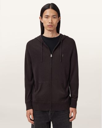 AllSaints Merino Wool Mode Merino Zip Up Ramskull Hoodie, Size: XXL
