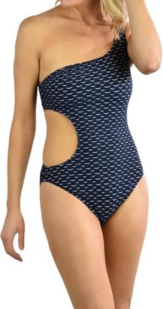 Milly Wave Stretch Jacquard One Shoulder Tank One Piece In Navy/white