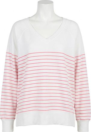 Z Supply Weekender Stripe V Neck Sweatshirt In White