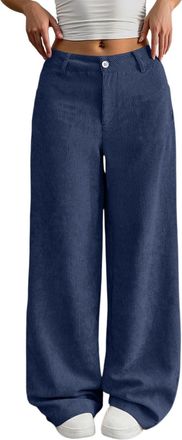 Generic Womens Corduroy Wide Leg Trousers with Elastic Waist Ladies High Waisted Baggy Pants with Pockets Autumn Casual Loose Fit for Daily Outdoor Streetwear