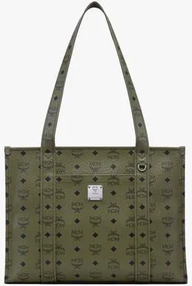 MCM Large Aren School Bag Tote in Visetos in Khaki Moss at Nordstrom