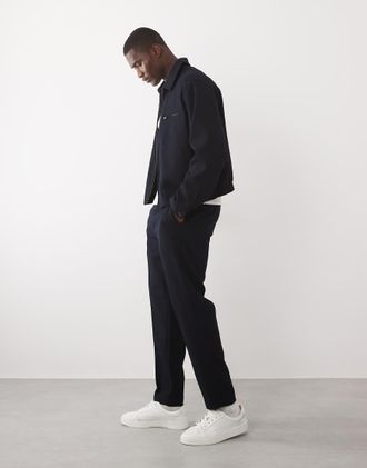 Asos Pantaloni eleganti affusolati blu navy a nido dape in coordinato