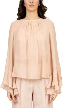 Max Mara Overhemden, Dames, Beige, S, Zijden Georgette Nude Blouse